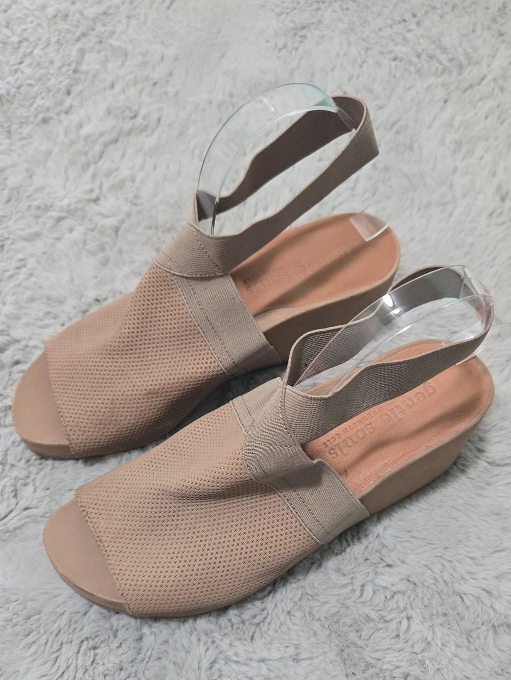 Gentle Souls Gianna tan beige Elastic Wedge Sandals with ankle strap size 9